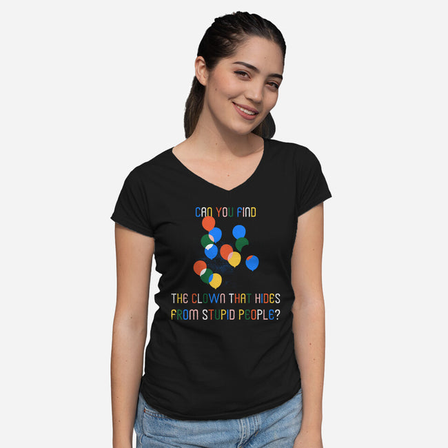 Can You Find The Clown-Womens-V-Neck-Tee-rocketman_art