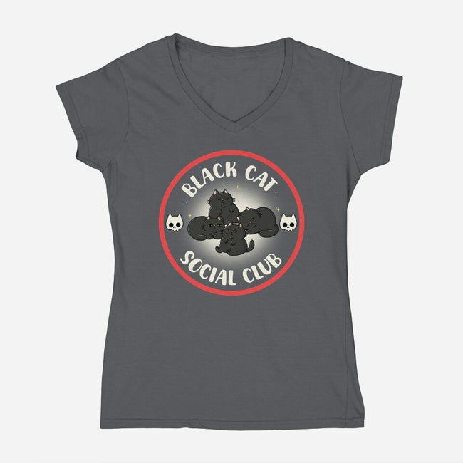 Black Cat Social Club-Womens-V-Neck-Tee-Freecheese