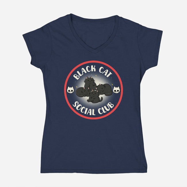 Black Cat Social Club-Womens-V-Neck-Tee-Freecheese