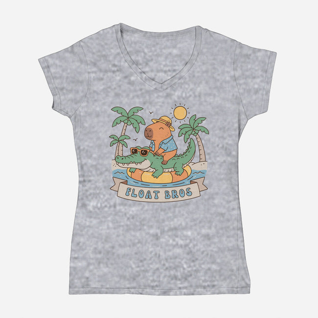 Float Bros-Womens-V-Neck-Tee-GODZILLARGE