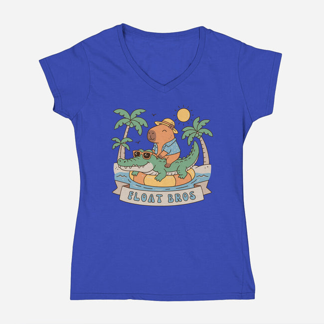 Float Bros-Womens-V-Neck-Tee-GODZILLARGE