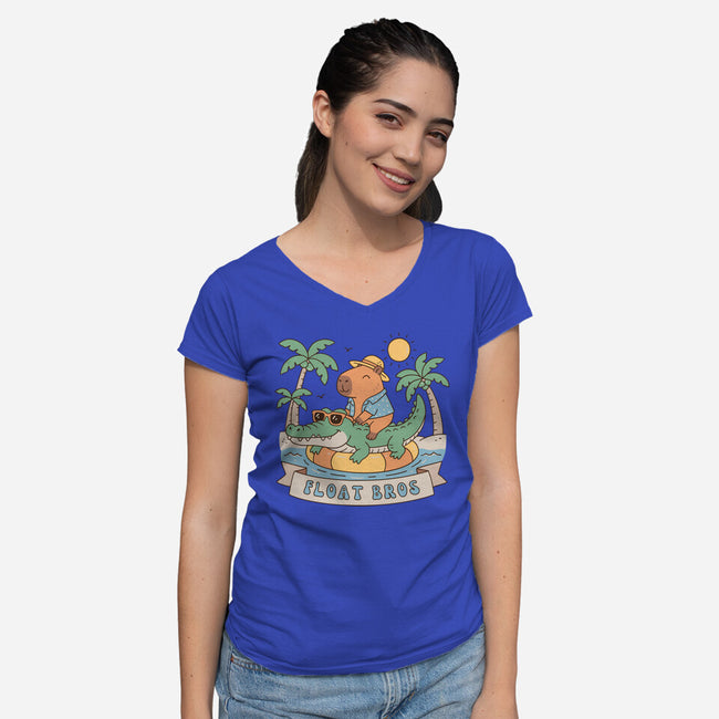 Float Bros-Womens-V-Neck-Tee-GODZILLARGE