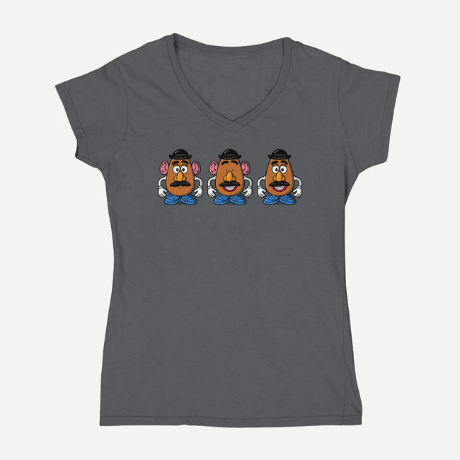 Three Wise Toys-Womens-V-Neck-Tee-Barbadifuoco