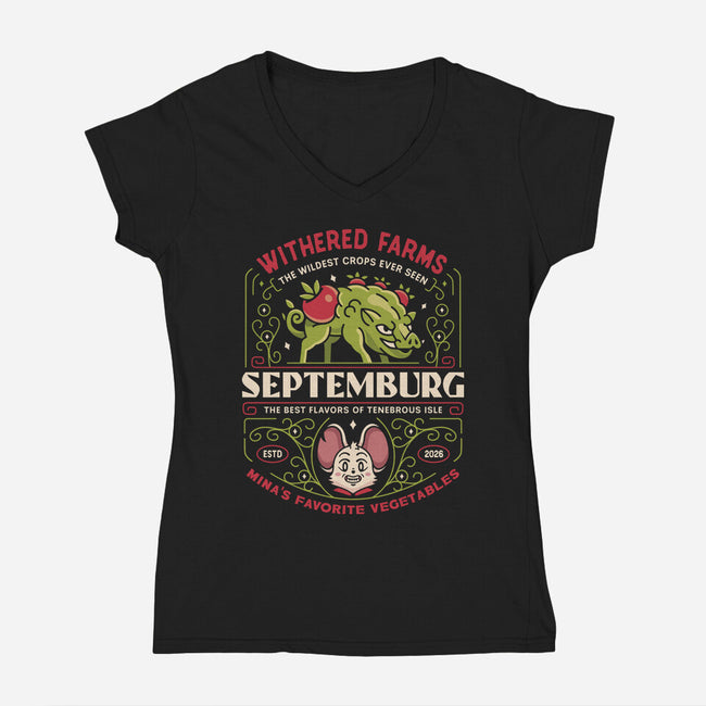 Septemburg Withered Farms Crest-Womens-V-Neck-Tee-LAGELANTEE