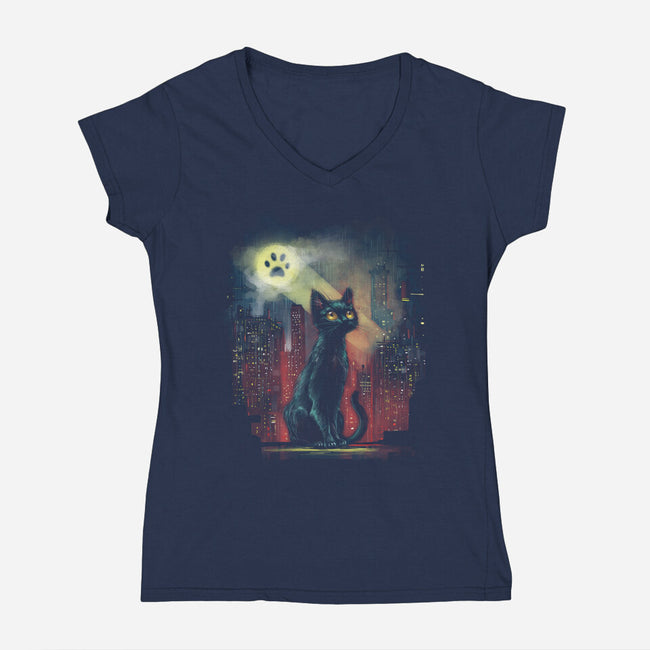 Cat Signal-Womens-V-Neck-Tee-zascanauta