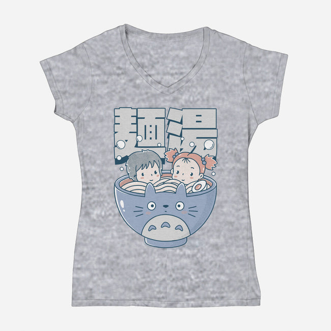 Noodle Bath-Womens-V-Neck-Tee-GODZILLARGE