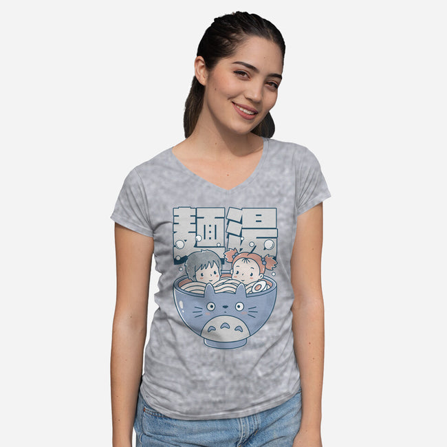 Noodle Bath-Womens-V-Neck-Tee-GODZILLARGE