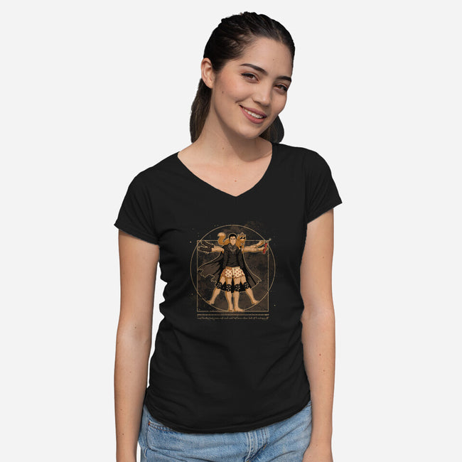 Vitruvian Crawler-Womens-V-Neck-Tee-retrodivision