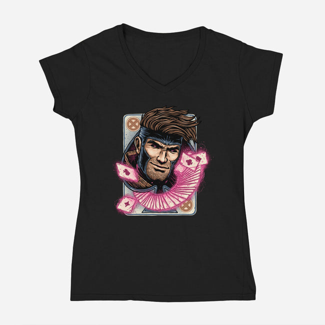 The House Always Wins-Womens-V-Neck-Tee-glitchygorilla