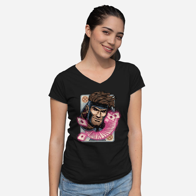 The House Always Wins-Womens-V-Neck-Tee-glitchygorilla