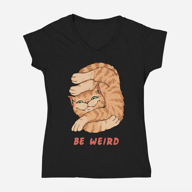 Weird Meowster Cat-Womens-V-Neck-Tee-vp021