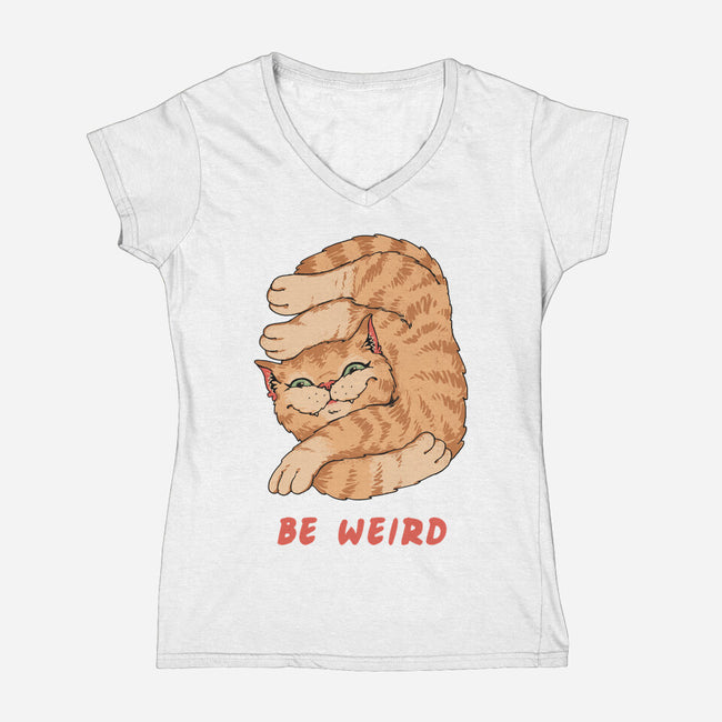 Weird Meowster Cat-Womens-V-Neck-Tee-vp021