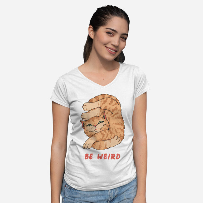 Weird Meowster Cat-Womens-V-Neck-Tee-vp021
