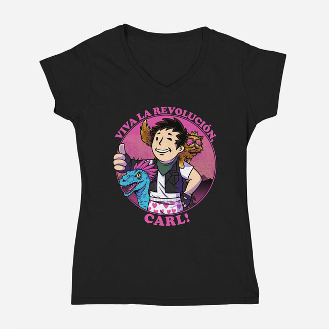 Viva La Revolucion Carl-Womens-V-Neck-Tee-joerawks