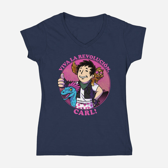 Viva La Revolucion Carl-Womens-V-Neck-Tee-joerawks