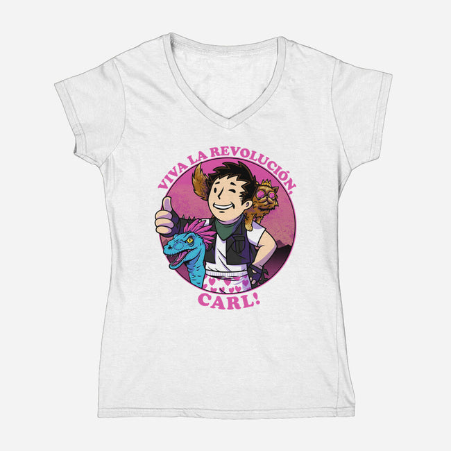 Viva La Revolucion Carl-Womens-V-Neck-Tee-joerawks