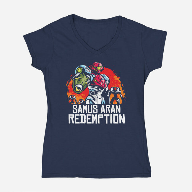 Samus Redemption-Womens-V-Neck-Tee-arace