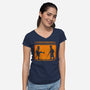 The Legend Of The Black Knight-Womens-V-Neck-Tee-mekazoo