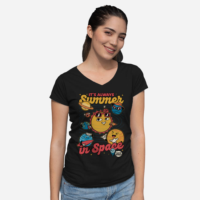 Summer In Space-Womens-V-Neck-Tee-Studio Mootant