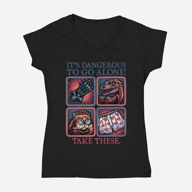 Danger In The Dungeon-Womens-V-Neck-Tee-glitchygorilla