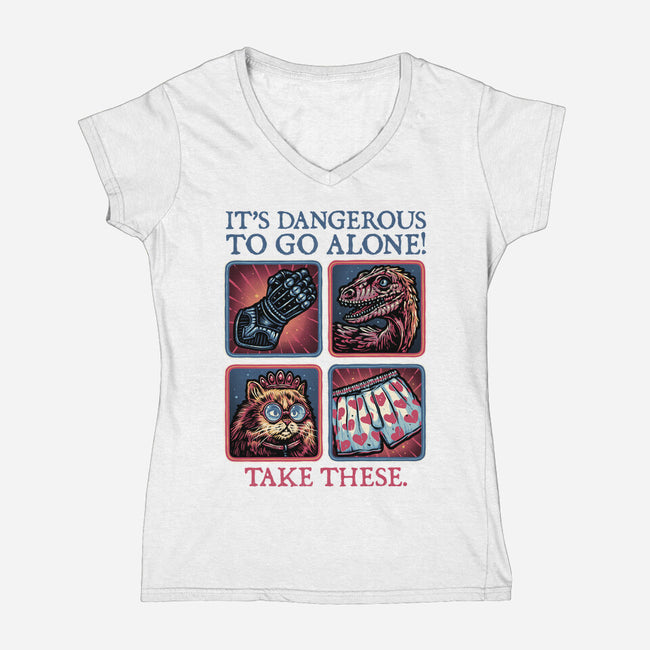 Danger In The Dungeon-Womens-V-Neck-Tee-glitchygorilla