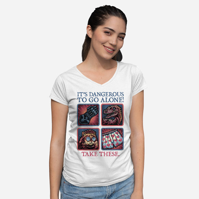 Danger In The Dungeon-Womens-V-Neck-Tee-glitchygorilla