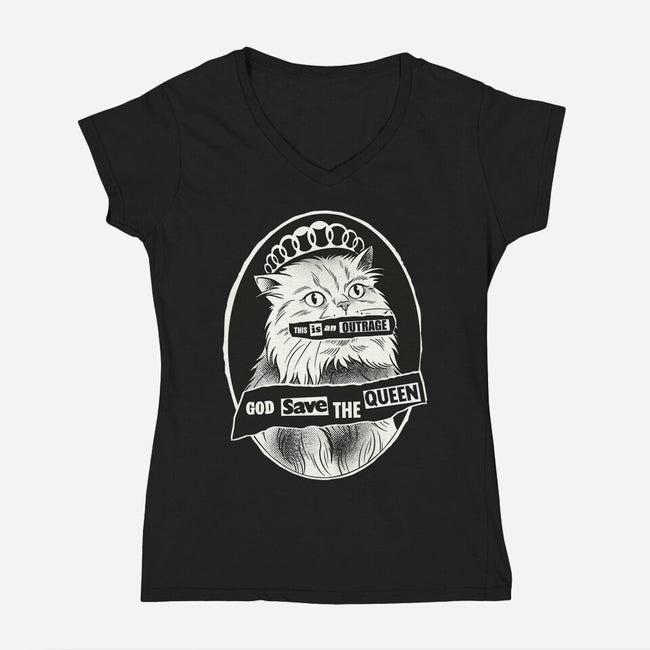 This Is An Outrage Save The Queen-Womens-V-Neck-Tee-dandingeroz