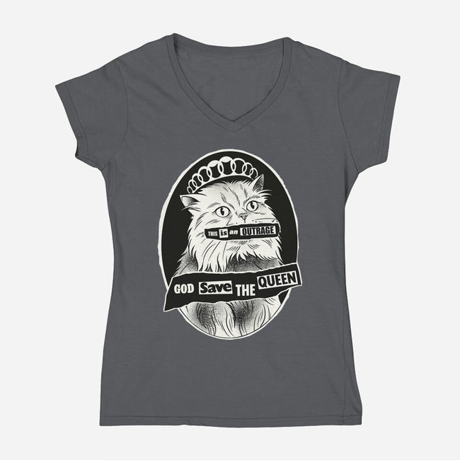 This Is An Outrage Save The Queen-Womens-V-Neck-Tee-dandingeroz