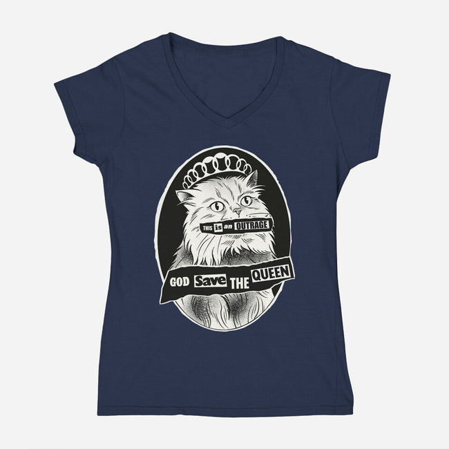 This Is An Outrage Save The Queen-Womens-V-Neck-Tee-dandingeroz