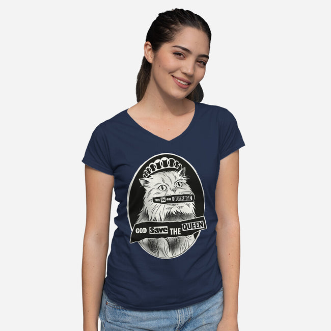This Is An Outrage Save The Queen-Womens-V-Neck-Tee-dandingeroz