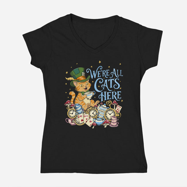 We're All Cats Here-Womens-V-Neck-Tee-Loobs
