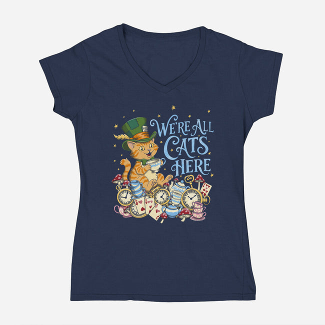 We're All Cats Here-Womens-V-Neck-Tee-Loobs