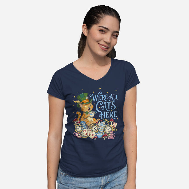 We're All Cats Here-Womens-V-Neck-Tee-Loobs