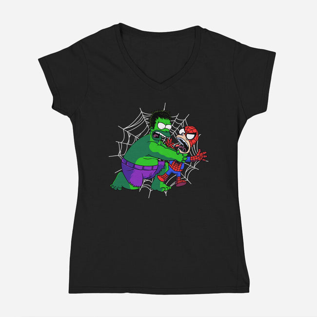 Why You Little Spidey-Womens-V-Neck-Tee-joerawks