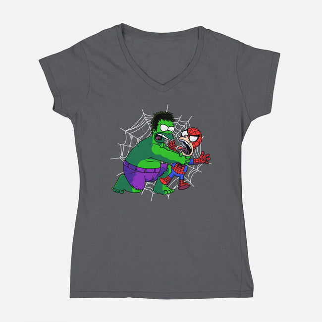 Why You Little Spidey-Womens-V-Neck-Tee-joerawks