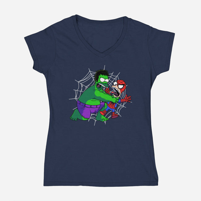 Why You Little Spidey-Womens-V-Neck-Tee-joerawks