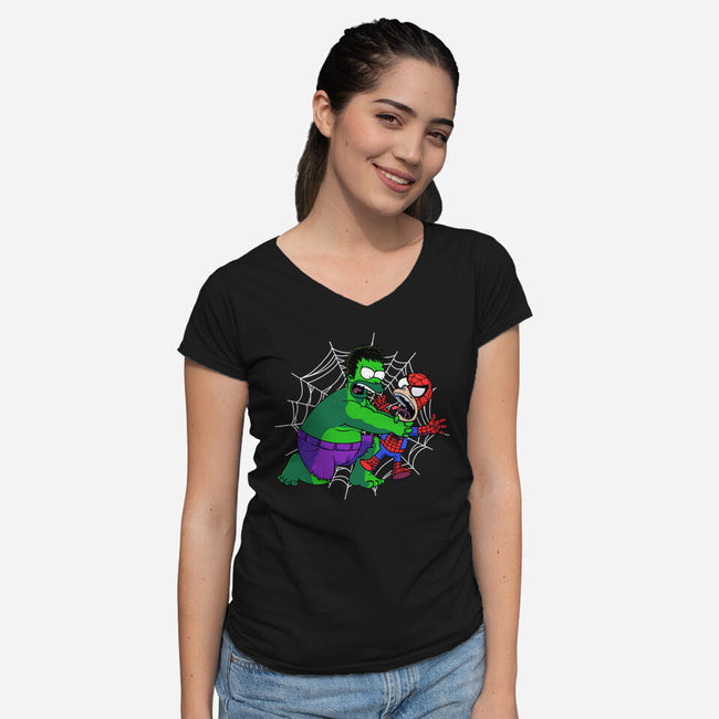 Why You Little Spidey-Womens-V-Neck-Tee-joerawks