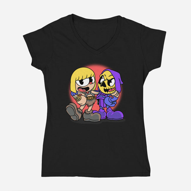 Eternia Head-Womens-V-Neck-Tee-joerawks