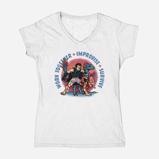 Team Survival-Womens-V-Neck-Tee-glitchygorilla