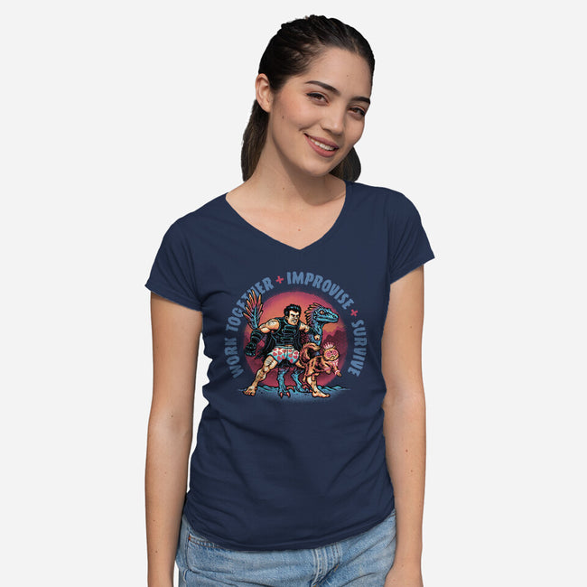 Team Survival-Womens-V-Neck-Tee-glitchygorilla
