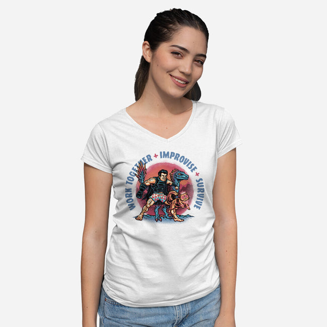 Team Survival-Womens-V-Neck-Tee-glitchygorilla