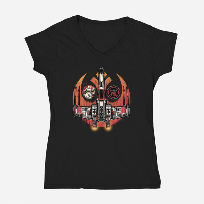 Red Wing Pilot-Womens-V-Neck-Tee-glitchygorilla