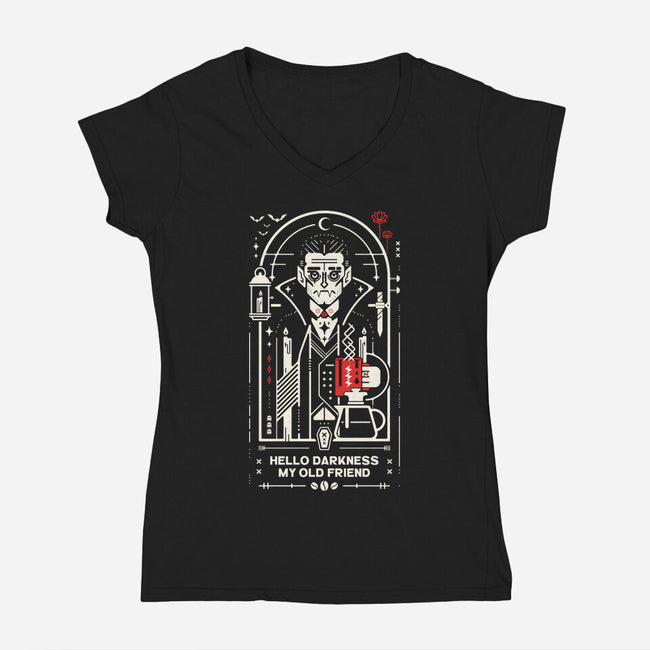 Hello Coffee My Old Friend-Womens-V-Neck-Tee-BadBox