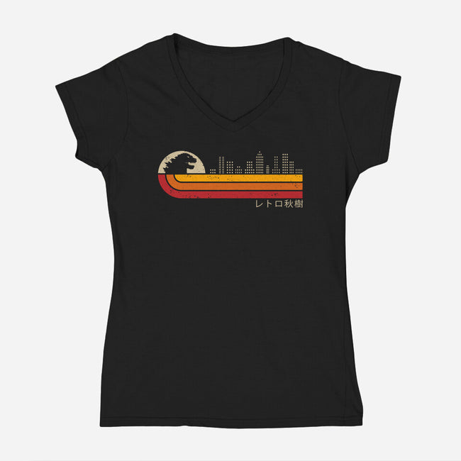 Retro Kaiju City-Womens-V-Neck-Tee-erion_designs