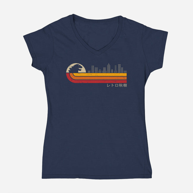 Retro Kaiju City-Womens-V-Neck-Tee-erion_designs