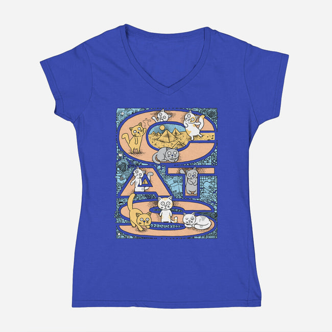 Cat Family-Womens-V-Neck-Tee-imisko