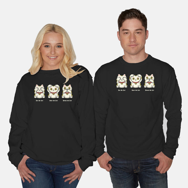 Three Wise Maneki-Neko-Unisex-Crew Neck-Sweatshirt-Freecheese