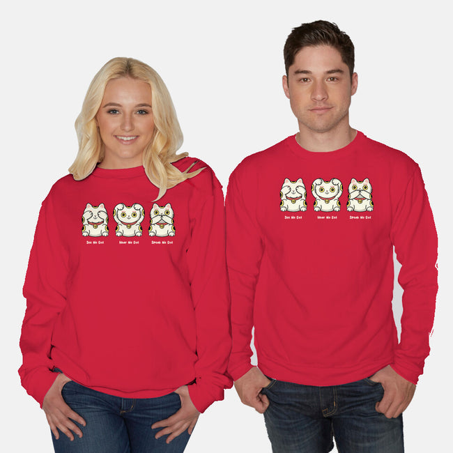 Three Wise Maneki-Neko-Unisex-Crew Neck-Sweatshirt-Freecheese