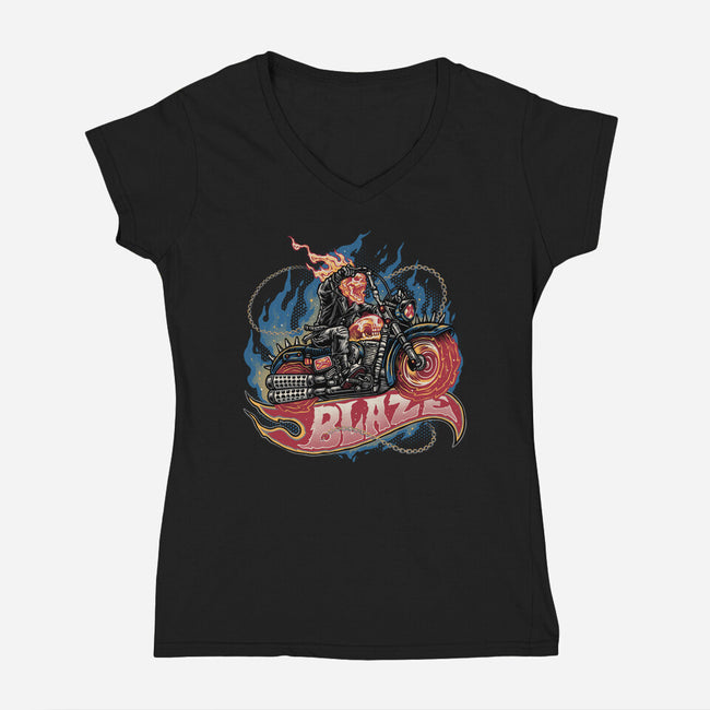 Blazing Skull-Womens-V-Neck-Tee-glitchygorilla