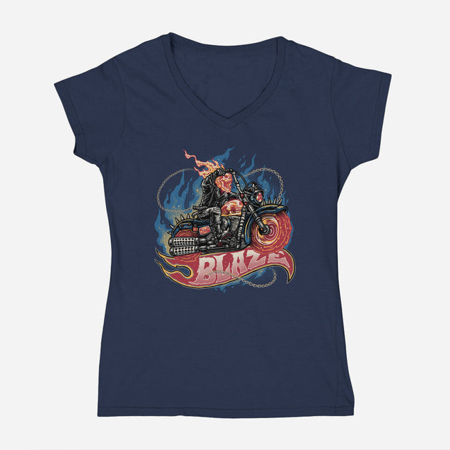 Blazing Skull-Womens-V-Neck-Tee-glitchygorilla